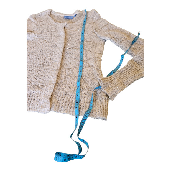 Simply Vera Vera Wang Small Beige Long Sleeve Sequin Knit Button Up Sweater - Picture 8 of 9
